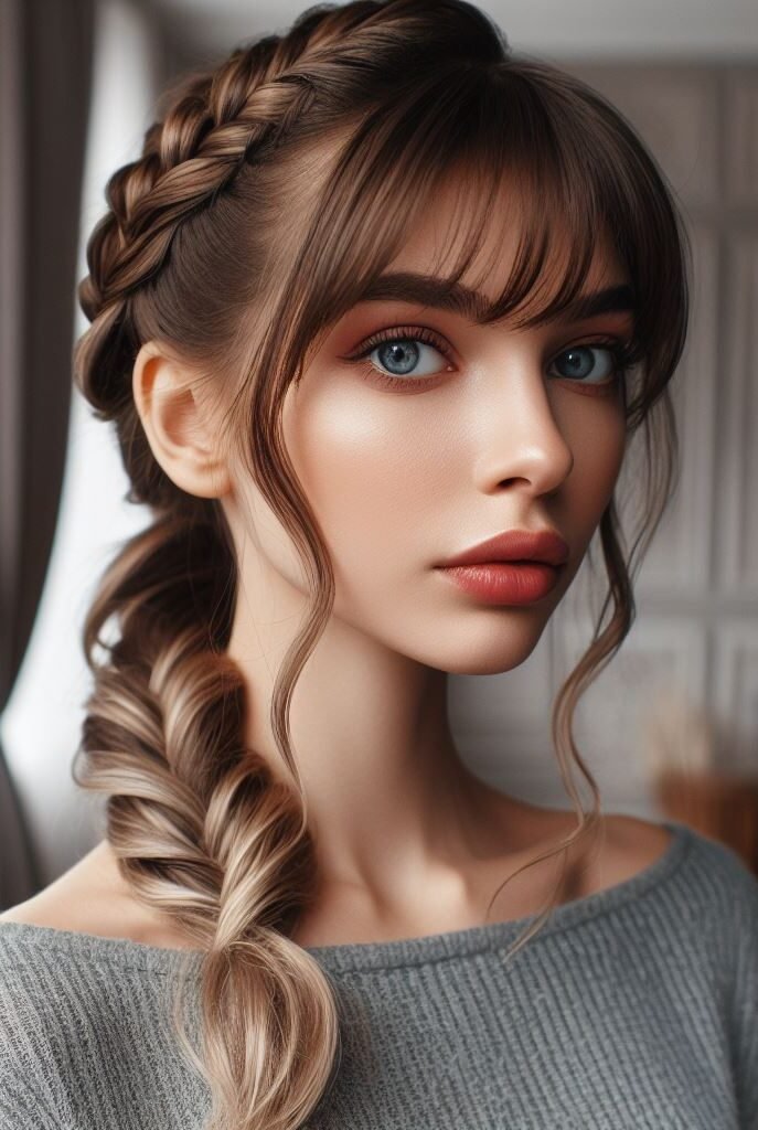 Curtain Bangs: Your Effortless Guide to 55 Stunning Styles! | Pocoko Elevate your style with Curtain Bangs adorned in a chic Braided Bangs Hairstyle. This unique and intricate look adds a touch of flair to your ensemble, perfect for both casual outings and special occasions. Embrace your individuality with #CurtainBangs #BraidedBangs #HairstyleInspiration #POCOKO