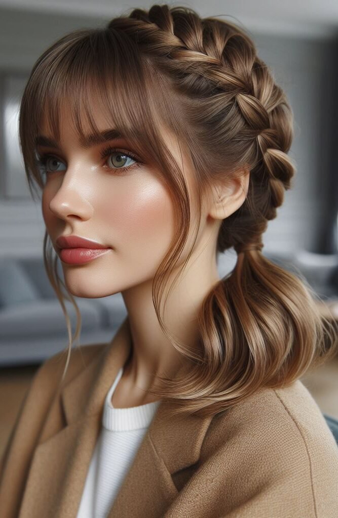 Curtain Bangs: Your Effortless Guide to 55 Stunning Styles! | Pocoko Upgrade your look with Curtain Bangs styled in a stunning Braided Bangs Hairstyle. This intricate and elegant choice adds a touch of sophistication to any outfit, suitable for various occasions. Embrace your unique style with #CurtainBangs #BraidedBangs #HairstyleInspiration #POCOKO