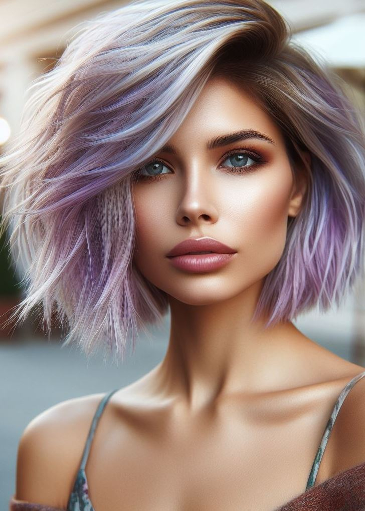 Light and airy! Wispy layers create movement, while pastel lavender highlights add a touch of fairytale magic to medium hair. #hairstyles #hairgoals #pocoko