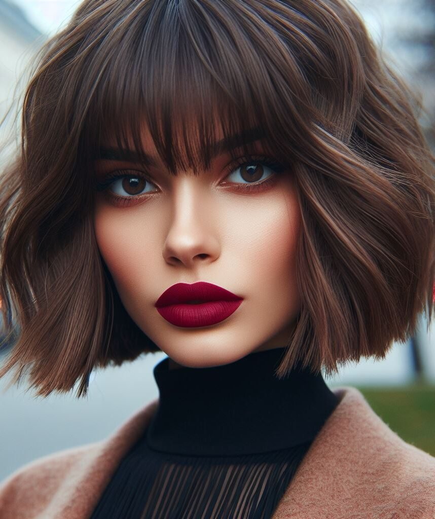Curtain Bangs: Your Effortless Guide to 55 Stunning Styles! | Pocoko Dive into sophistication with Curtain Bangs enhancing a textured lob haircut. This trendy and versatile style exudes effortless elegance, perfect for any occasion. Elevate your look with #CurtainBangs #TexturedLob #HairstyleInspiration #POCOKO