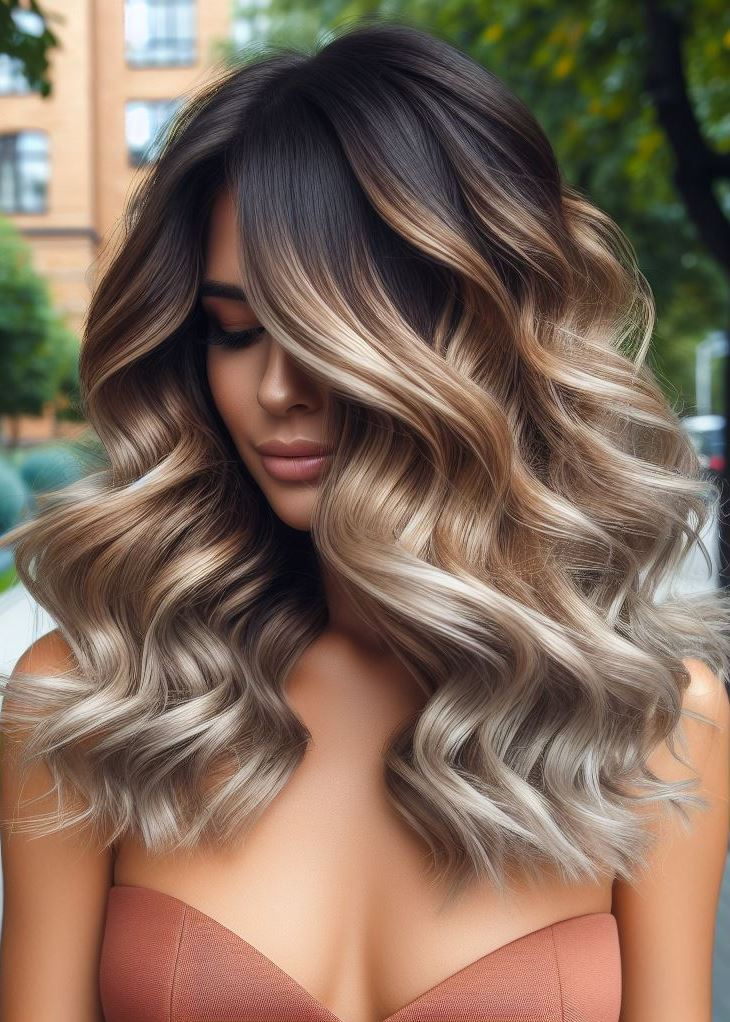 Ice queen vibes with a touch of texture! Loose waves add movement, while a soft ash blonde color creates a cool and sophisticated look for medium hair. #hairstyles #hairgoals #pocoko