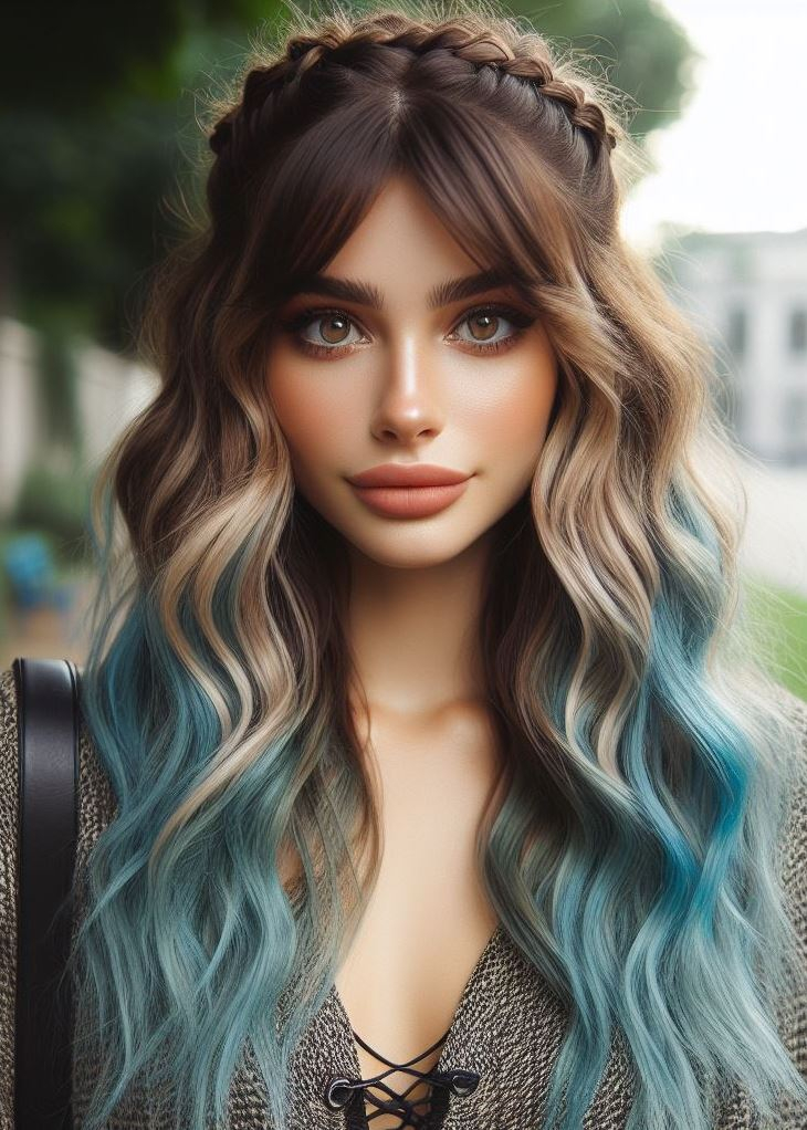 This baby blue ombre with a crown braid adds a touch of cool elegance to your look. #bluehairgoals #hairstylesforlonghair #pocoko