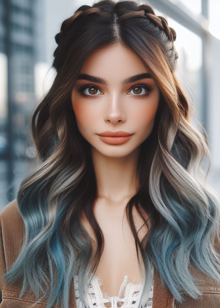 Show off your playful side with this baby blue ombre and a fun crown braid! #bluehairfun #easyhairstyles #pocoko