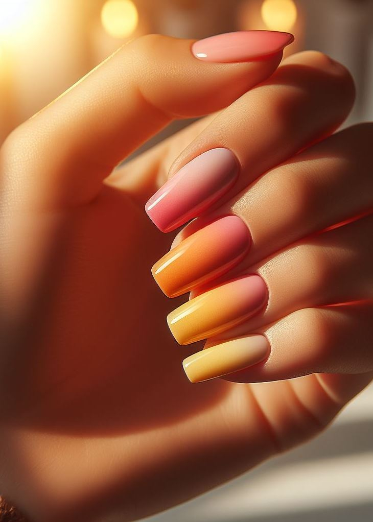 Ombre Nails: The Effortless Way to Stunning Gradients | Pocoko Channel the beauty of a sunset with stunning ombre nails! Warm hues of orange, yellow, and pink create a mesmerizing effect.
