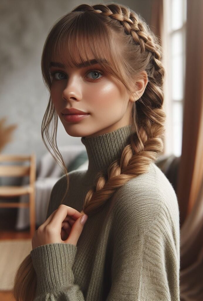 Curtain Bangs: Your Effortless Guide to 55 Stunning Styles! | Pocoko Enhance your style with Curtain Bangs adorned in Dutch Braids. This chic and adaptable hairstyle brings charm and elegance to any look, suitable for various occasions. Embrace the braided trend with #CurtainBangs #DutchBraids #HairstyleInspiration #POCOKO