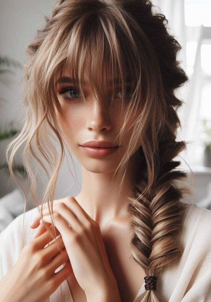 Curtain Bangs: Your Effortless Guide to 55 Stunning Styles! | Pocoko Elevate your look with Curtain Bangs adorned in fishtail braids. This trendy and stylish hairstyle adds a touch of elegance and sophistication to any ensemble, perfect for both casual outings and special occasions. Embrace the braided trend with #CurtainBangs #FishtailBraids #HairstyleInspiration #POCOKO