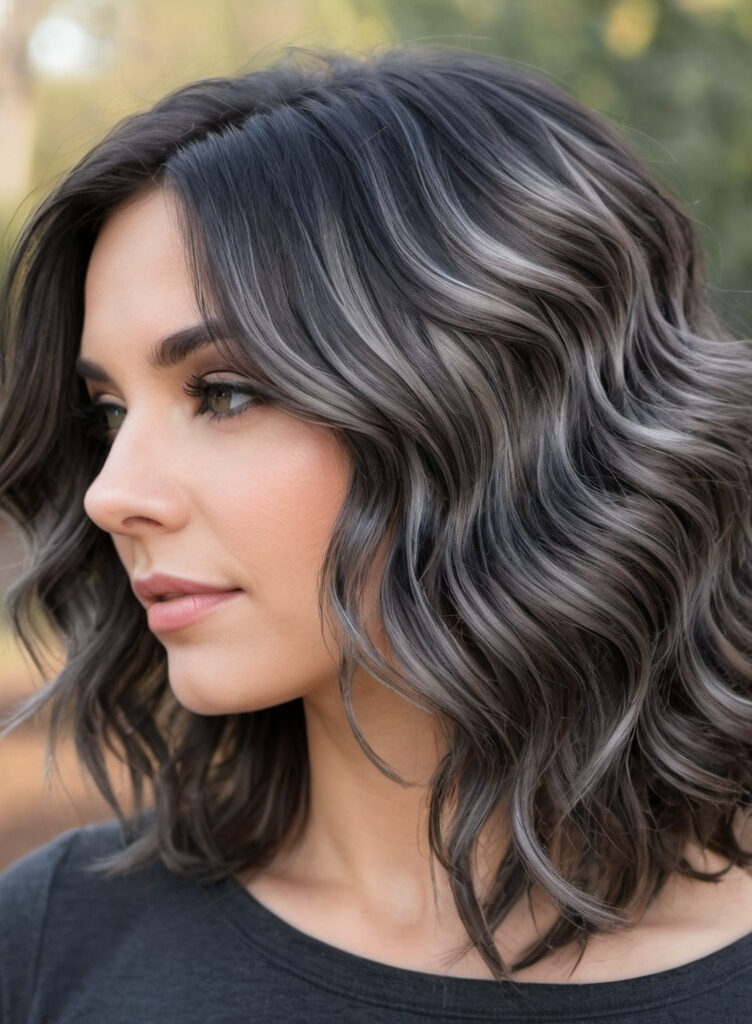 The Mysterious Vixen with Layered Waves and Smoky Charcoal Highlights