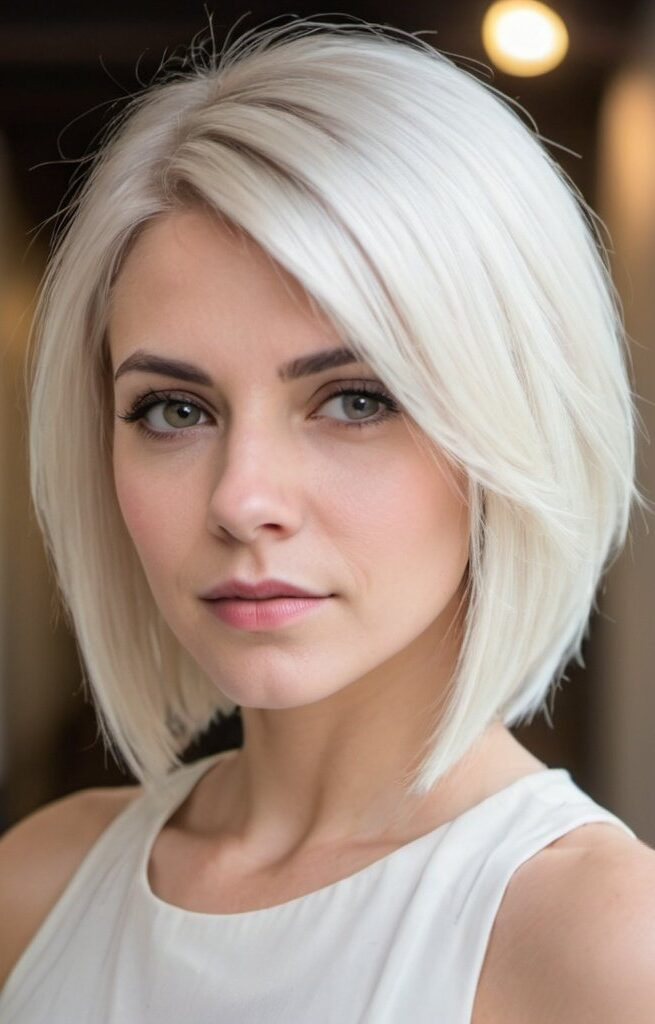 The Bold Trendsetter with a Dramatic Asymmetrical Cut and Platinum Blonde Color