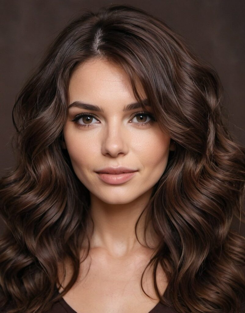 The Sultry Siren with Tousled Curls and a Sultry Brunette Shade