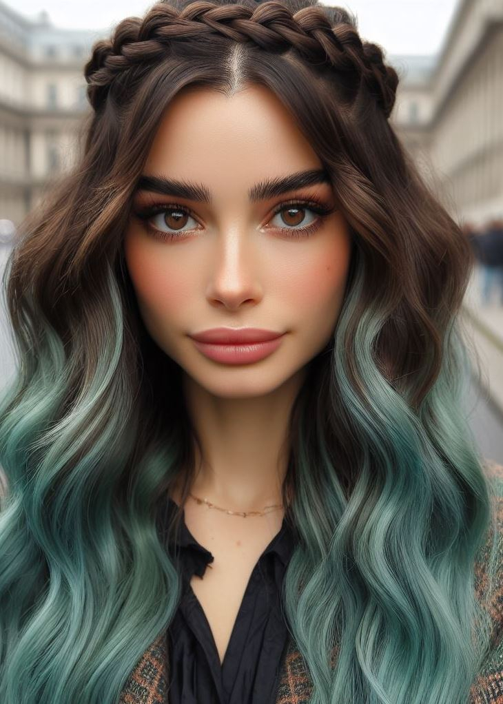 Dare to be different! This mesmerizing mint ombre paired with a crown braid creates a truly unique and captivating hairstyle. #hairmagic #hairstylesbytutorial #pocoko