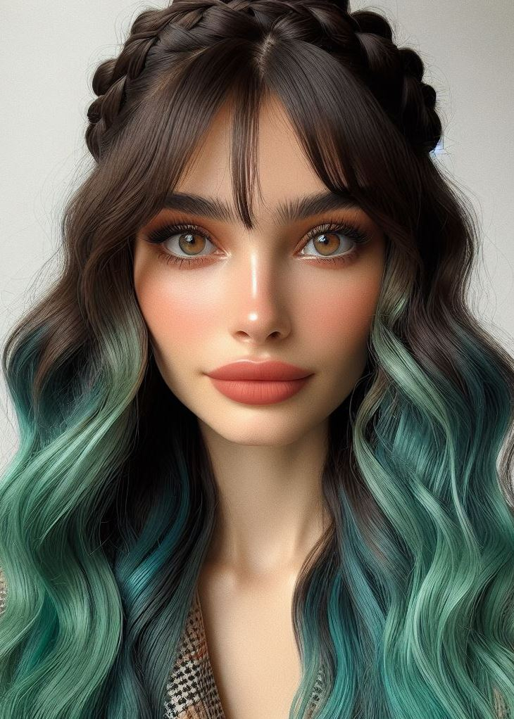 Elevate your everyday style with a sophisticated mint ombre that cascades into a chic crown braid. #hairgoals #hairstylesforlonghair #pocoko