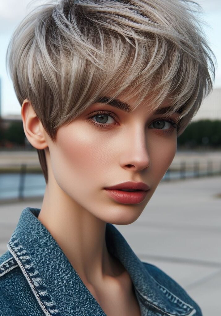 Curtain Bangs: Your Effortless Guide to 55 Stunning Styles! | Pocoko Channel sophistication with Curtain Bangs on a short ash blonde pixie cut. This chic and versatile style exudes modern elegance and individual flair. #CurtainBangs #PixieCut #AshBlonde #POCOKO