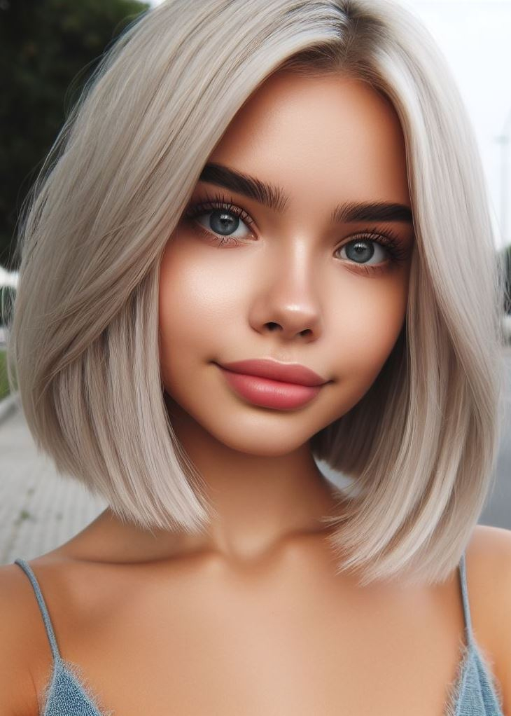 Ice queen vibes! ❄️ The platinum blonde lob is a statement-making cut for medium hair. #mediumhairstyle #platinumhair #pocoko