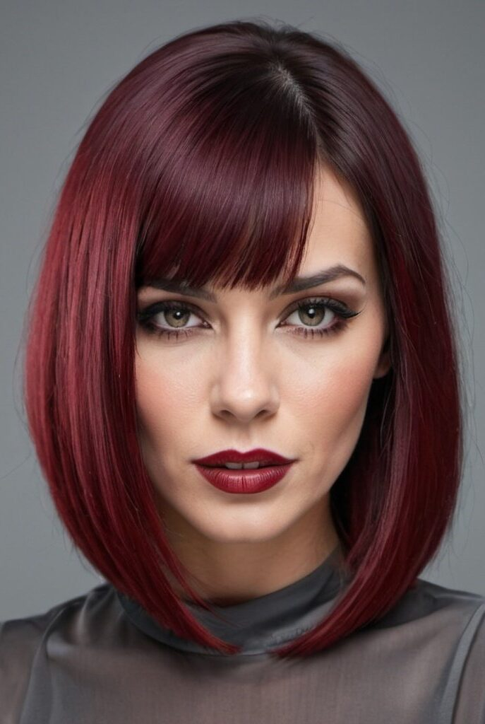 The Confident Diva Medium Hair with a Fierce Blunt Cut and a Bold Cherry Red Hue