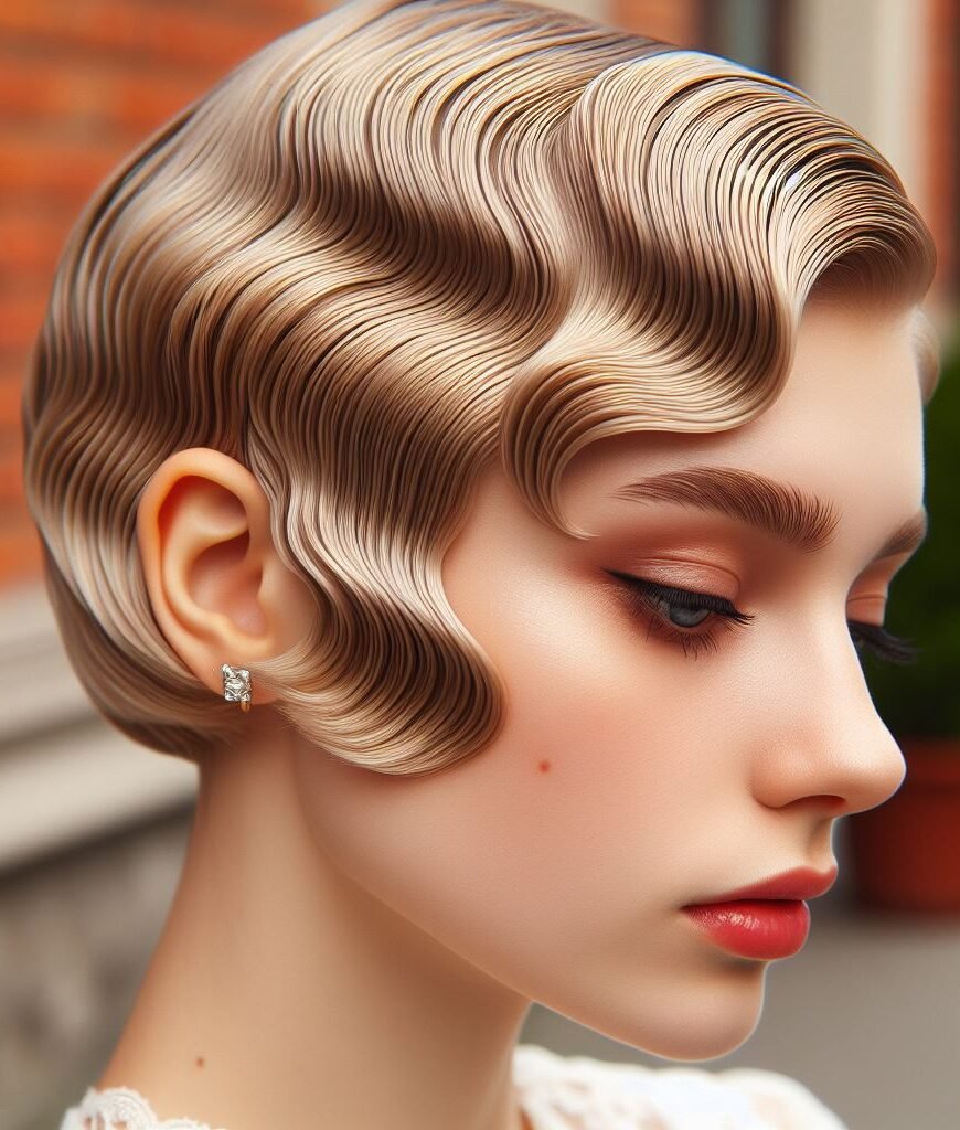 Curtain Bangs: Your Effortless Guide to 55 Stunning Styles! | Pocoko Channel your inner flapper! This sassy hairstyle pairs flirty finger waves with effortlessly cool curtain bangs. It's the perfect mix of vintage glam and modern edge, guaranteed to turn heads and add a touch of Hollywood magic to your night out! #pocoko #curtainbangs #fingywaveswithaflair #vintageglamhair