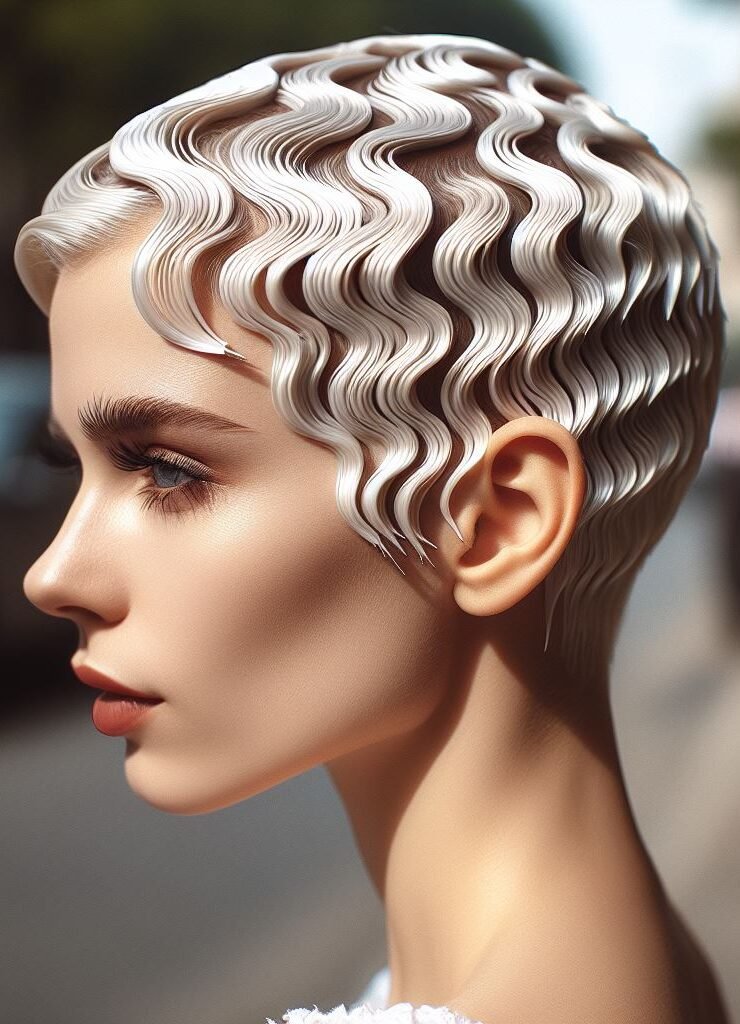 Curtain Bangs: Your Effortless Guide to 55 Stunning Styles! | Pocoko Modern muse! This hairstyle combines soft, cascading finger waves with wispy curtain bangs for a touch of effortless romance. The perfect blend of vintage elegance and modern cool, it's ideal for a special occasion or adding a touch of Hollywood glam to your everyday look. #pocoko #curtainbangs #romanticfingywaves #vintageglamour