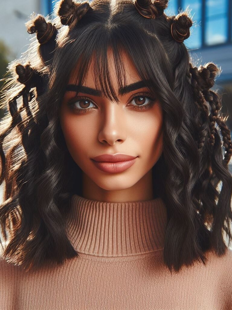 Curtain Bangs: Your Effortless Guide to 55 Stunning Styles! | Pocoko Edgy texture! This protective style combines the chicness of curtain bangs with intricately woven bantu knots. The knots add a touch of cultural flair and beautiful volume, while the bangs frame the face for a stylish finish. Perfect for a unique and head-turning look! #pocoko #curtainbangs #bantuknots #protectivehairstyles