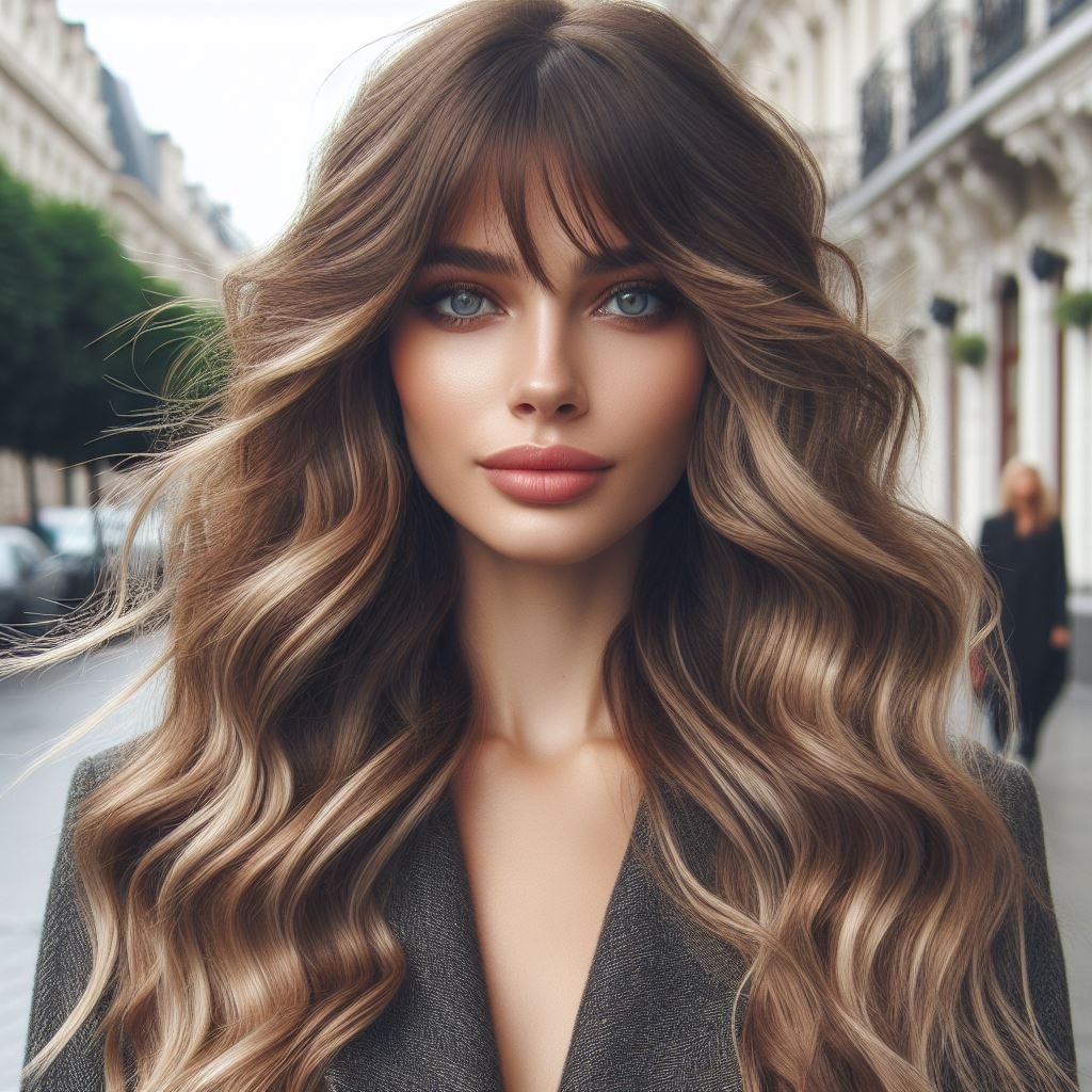 Curtain Bangs: Your Effortless Guide to 55 Stunning Styles! | Pocoko Old Hollywood Glamour meets Modern Muse! Effortlessly chic curtain bangs frame the face, cascading into glamorous Hollywood waves. This timeless hairstyle is perfect for a special occasion, adding a touch of vintage elegance with a modern twist. #pocoko #curtainbangs #hollywoodwaves #glamhairstyles