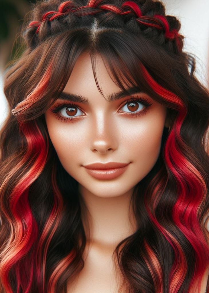 Turn heads with this show-stopping cherry red ombre and intricate crown braid combo. Perfect for a night out or a special occasion. #redhairgoals #hairstylesforteens #pocoko