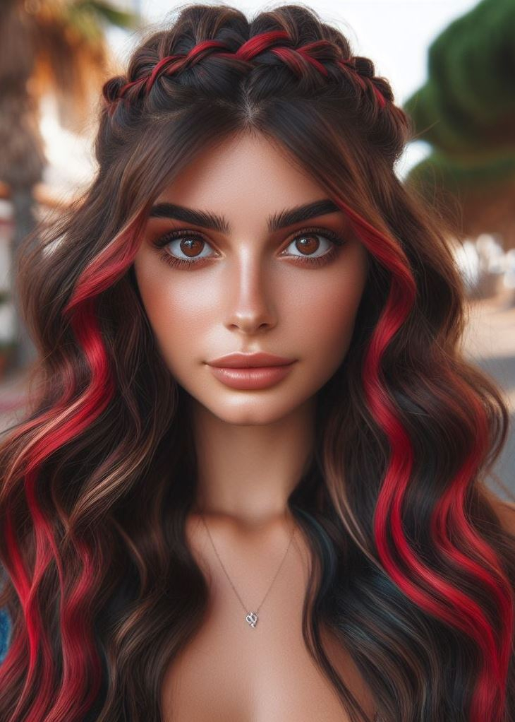Dare to be different with this mesmerizing cherry red ombre paired with a crown braid. It's a captivating hairstyle that's sure to turn heads. #hairmagic #hairstyles #pocoko