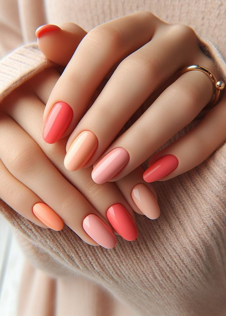Show drafts Sunshine on your fingertips! ☀️ Coral to peach gradient nails are the perfect way to embrace summer vibes.