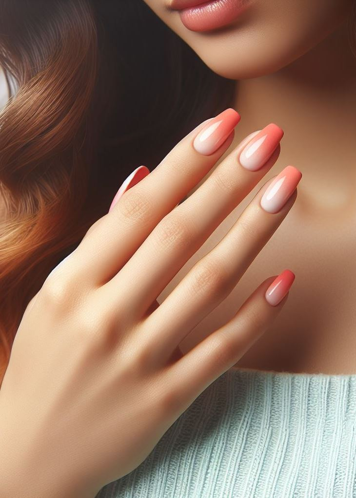 Ombre magic! 🪄 This coral to peach blend creates a stunning gradient that screams summer.