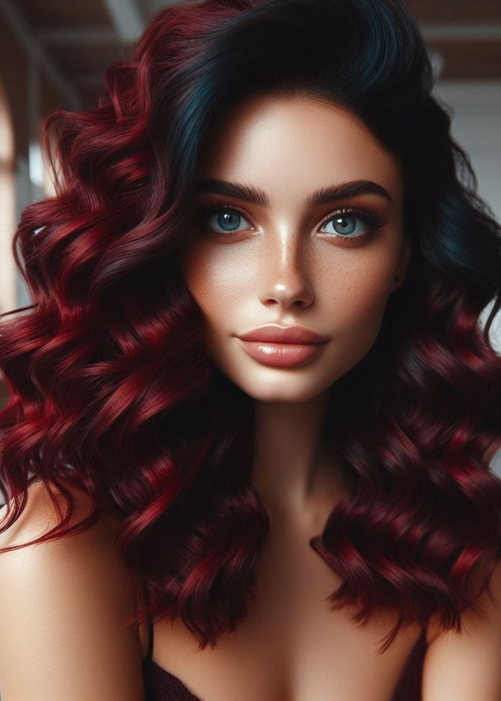 Luxurious locks! Deep mahogany hair with elegant curls creates a timeless and sophisticated look for medium hair. #mediumhairstyle #mahoganyhair #pocoko
