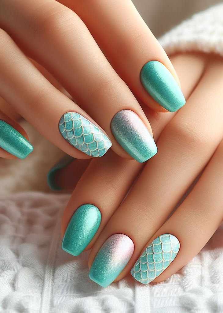 Ocean vibes all year round! ️ Mint green to turquoise ombre nails bring the beauty of the sea to your fingertips.