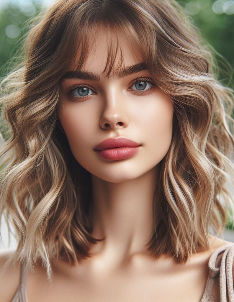 Curtain Bangs: Your Effortless Guide to 55 Stunning Styles! | Pocoko Revitalize your look with Curtain Bangs on a medium-length bob accentuated by brown hair featuring lower balayage highlights. Effortlessly chic waves add texture and depth to this modern hairstyle. #CurtainBangs #BalayageHair #WavyBob #POCOKO