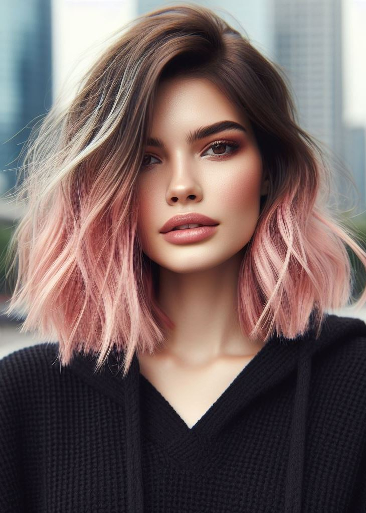 Soft and spunky! Choppy layers add bounce and movement, while pastel pink highlights bring a touch of whimsy to medium hair. Perfect for the young at heart! #hairgoals #texturedhair #pocoko