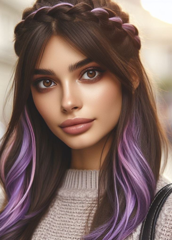 Romantic charm: This captivating lavender ombre with a crown braid adds a touch of romantic elegance to your look. Perfect for a special occasion. #purplehairlove #hairstylesforschool #pocoko