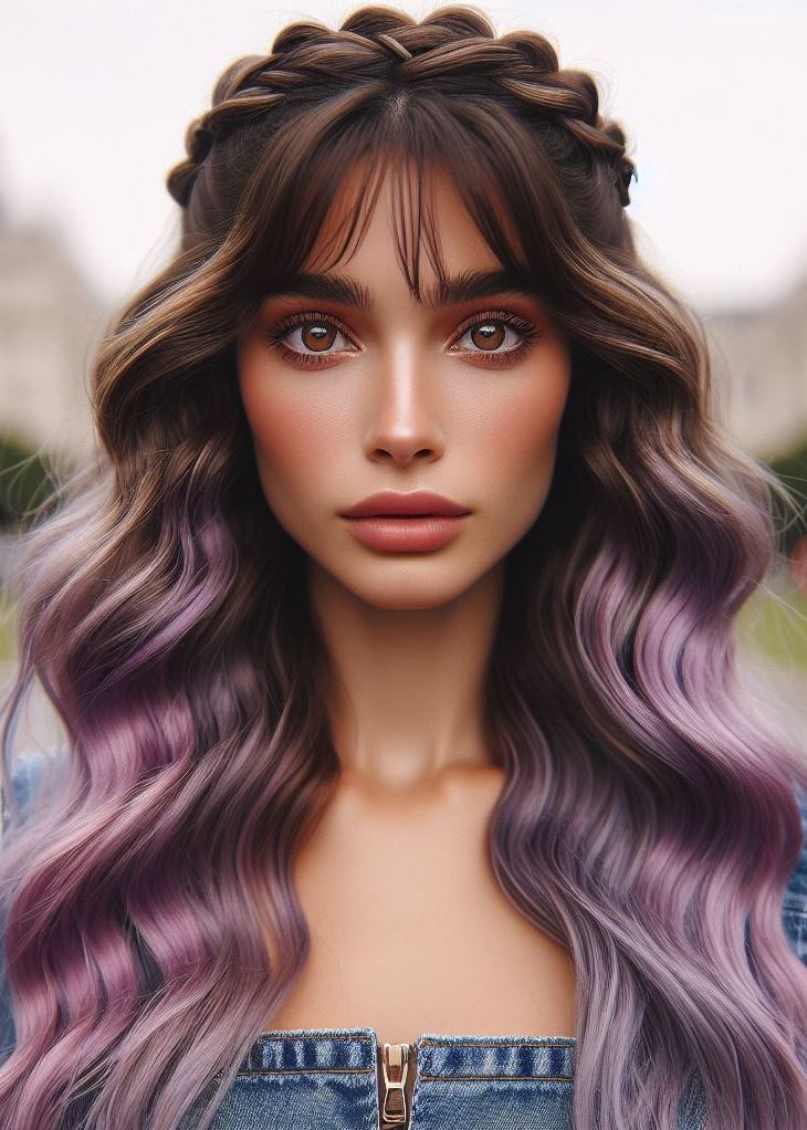 Effortless style: Elevate your everyday look with a sophisticated lavender ombre cascading into a chic crown braid. #hairgoals #hairstylesforlonghair #pocoko