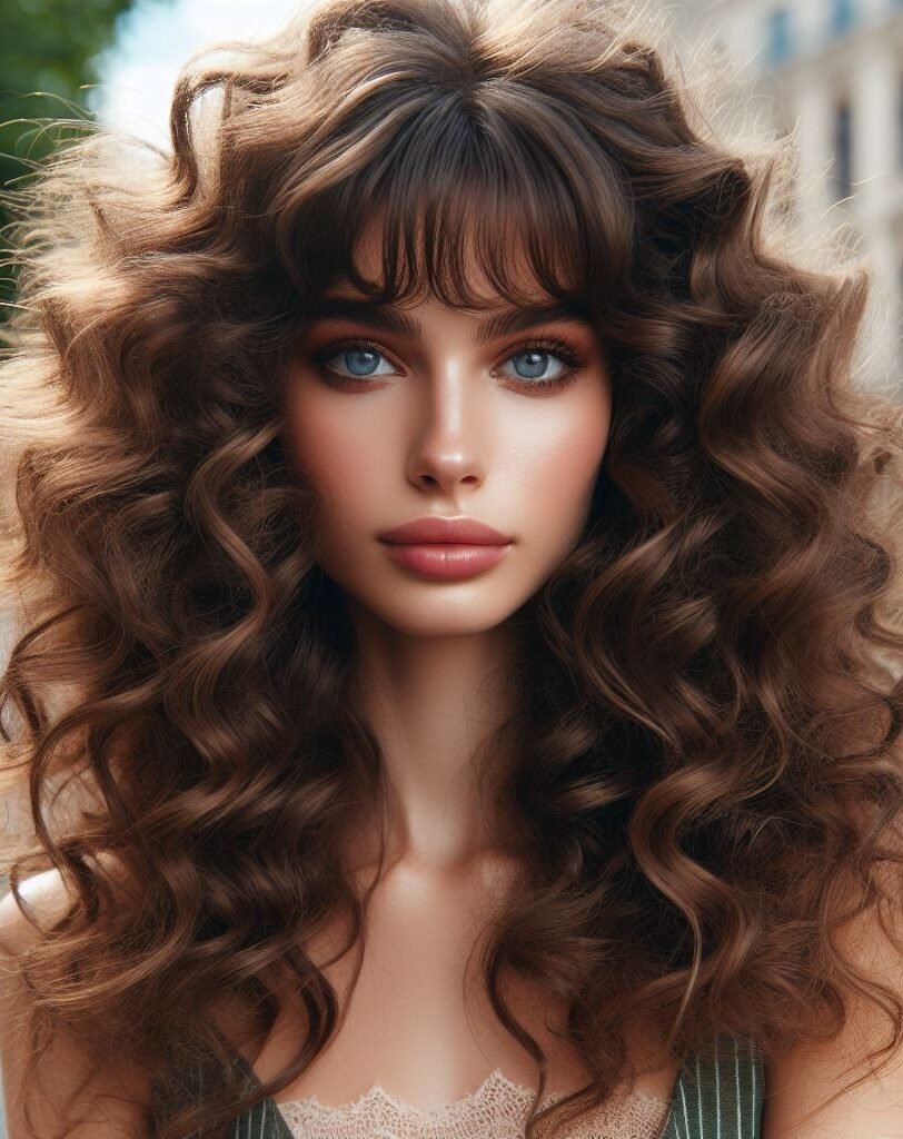 Curtain Bangs: Your Effortless Guide to 55 Stunning Styles! | Pocoko Upgrade your look with Curtain Bangs adorning medium-long wavy brown locks. Chic and versatile, this hairstyle adds sophistication to any occasion. #CurtainBangs #WavyHair #BrownHair #POCOKO