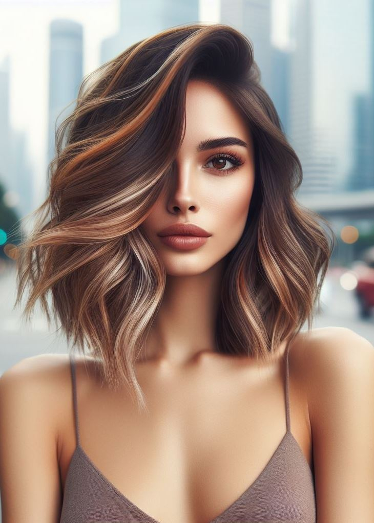 Rich and creamy! Balayage highlights in espresso and caramel shades add depth and texture to medium hair for a luxurious feel. #hairstyles #haircolor #pocoko
