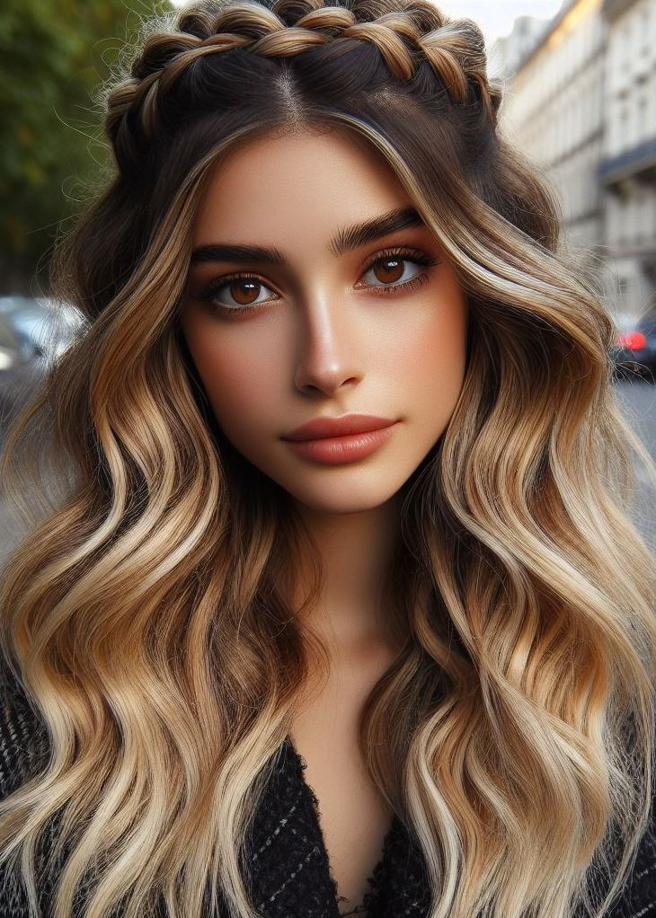 Boho chic: Unleash your inner bohemian spirit with a blonde ombre paired with a loose and wispy crown braid. #hairmagic #hairstylesbytutorial #pocoko