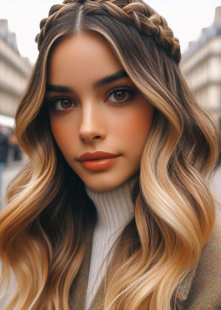 Show off your playful side: This blonde ombre transitions into a fun and flirty crown braid, perfect for adding a touch of personality. #hairstyles #hairstyleideas #pocoko