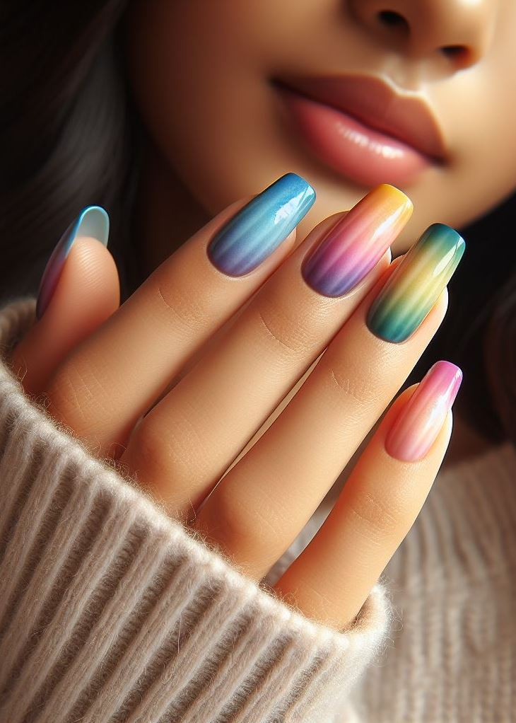 Feeling like a ray of sunshine? Rainbow ombre nails will brighten your day and everyone else's! ☀️