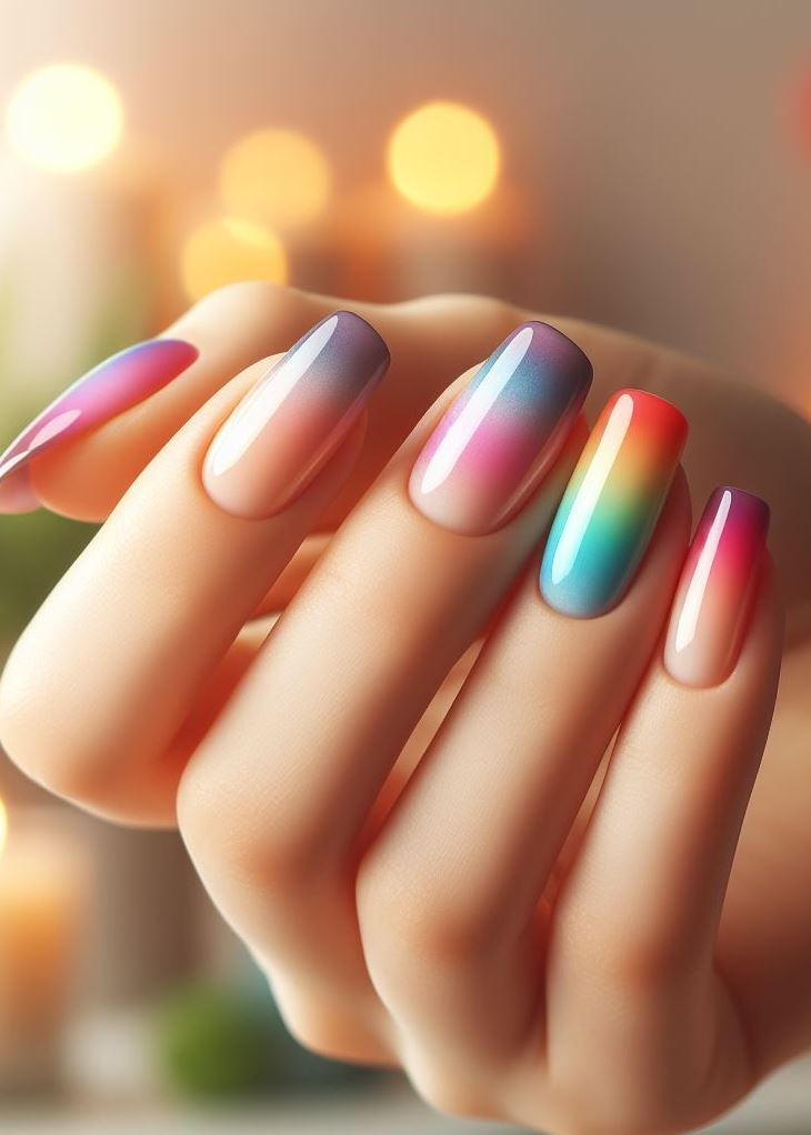 Escape the ordinary with a rainbow ombre! This vibrant design adds a pop of fun to any outfit.