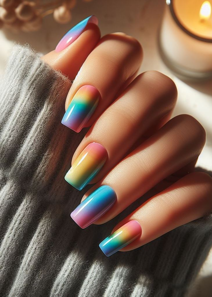 Don't just wear your heart on your sleeve, wear it on your fingertips! Rainbow ombre nails are full of love and joy. ❤️