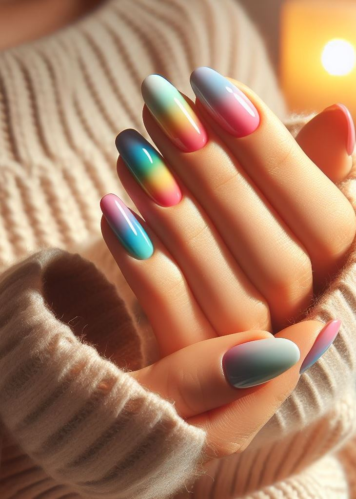 Channel your inner child with rainbow ombre nails! These playful colors are perfect for any occasion.