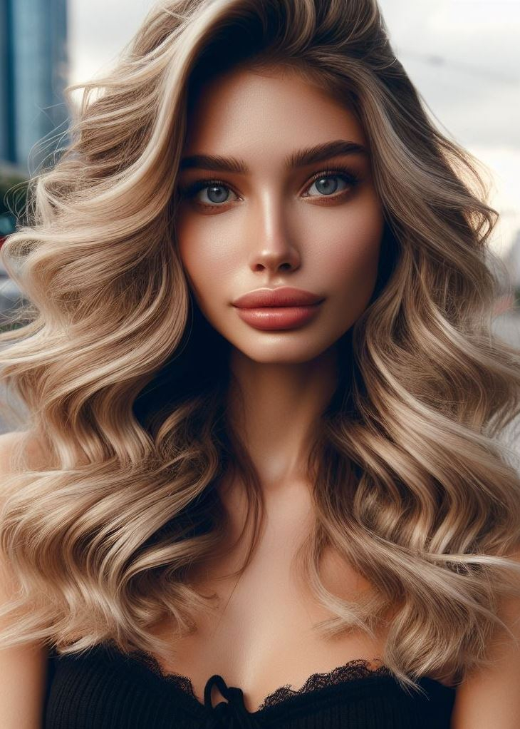 Beach babe vibes all year round! Sun-kissed blonde highlights and loose curls create a carefree, effortless look for your medium hair. #mediumhairstyle #beachhair #pocoko