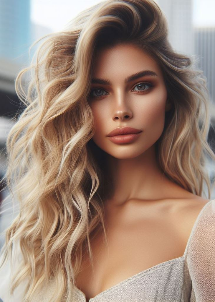 Effortless elegance meets summer vibes! Loose curls and sun-kissed blonde highlights add a touch of glamour and warmth to your medium hair. #hairstyles #blondehair #pocoko