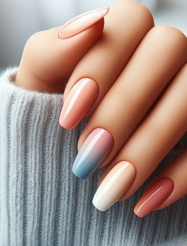 Ombre Nails: The Effortless Way to Stunning Gradients | Pocoko Get lost in the beauty of pastel gradients. These ombre nails blend multiple colors into one stunning masterpiece right at your fingertips!