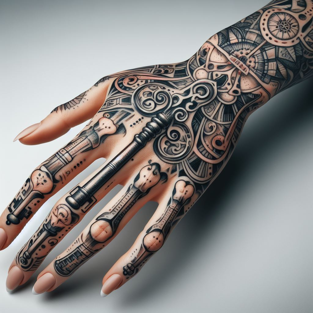 Skeleton Hand Tattoo: Unveiling the Power and Beauty of Bony Brilliance | Pocoko This Skeleton Hand Tattoo holds the key to eternity. The meticulously detailed bones and joints intertwine with a weathered, ancient key. This haunting design symbolizes the unlocking of mysteries beyond the veil of death, a reminder that the spirit may live on. #pocoko #skeletonhandtattoo #ancientkeytattoo #beyondthegrave