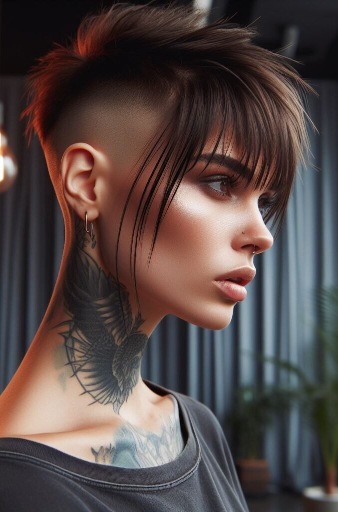 Curtain Bangs: Your Effortless Guide to 55 Stunning Styles! | Pocoko Cyberpunk princess! Wispy curtain bangs frame the face, contrasting with a sharp, futuristic side shave. This hairstyle is a bold statement, perfect for those who embrace a rebellious and cutting-edge aesthetic. #pocoko #curtainbangs #futuristicshave #cyberpunkhair