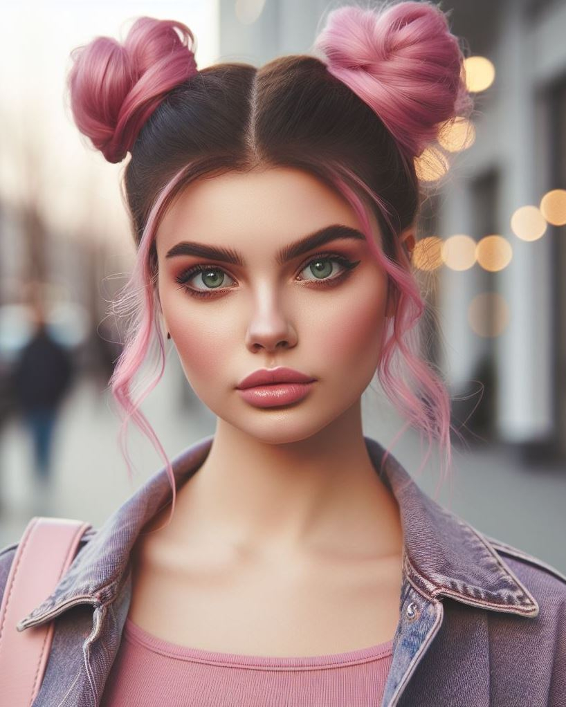 90s Nostalgia: Channel your inner spice girl with bubblegum pink space buns and a touch of glitter at the roots. Totally tubular!