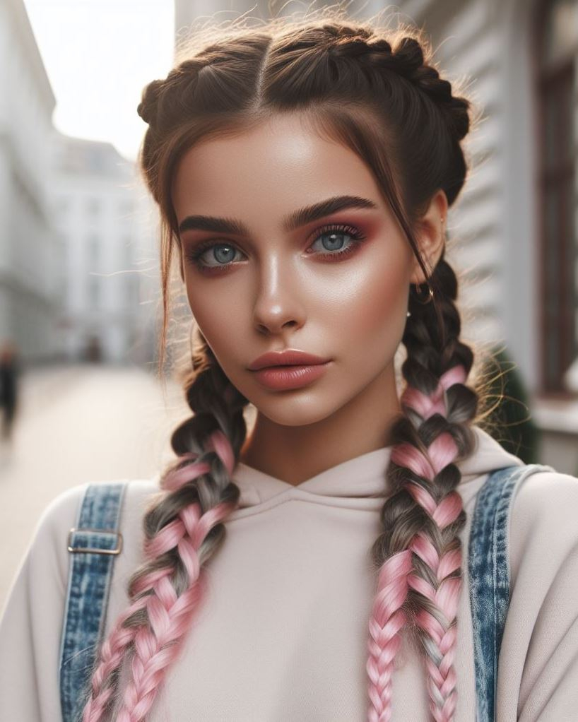Double Dutch Delight: Take your braids to the next level with sleek Dutch braids featuring baby pink tips for a playful and stylish twist.