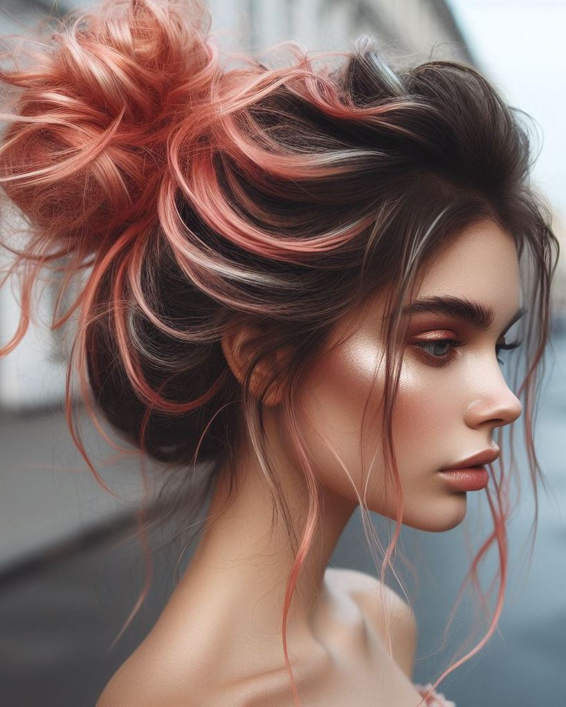 Date Night Ready (Almost!): This messy bun with pink highlights takes you from casual to cute in minutes.