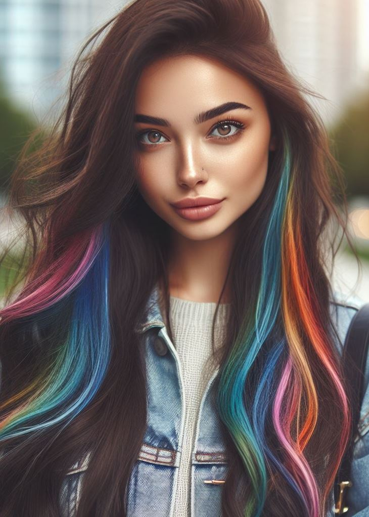 Peekaboo Playful, Hair Low-Maintenance: Rainbow peekaboo highlights offer a touch of color with minimal upkeep! Get inspired by these easy-to-maintain looks with hidden pops of vibrancy.
