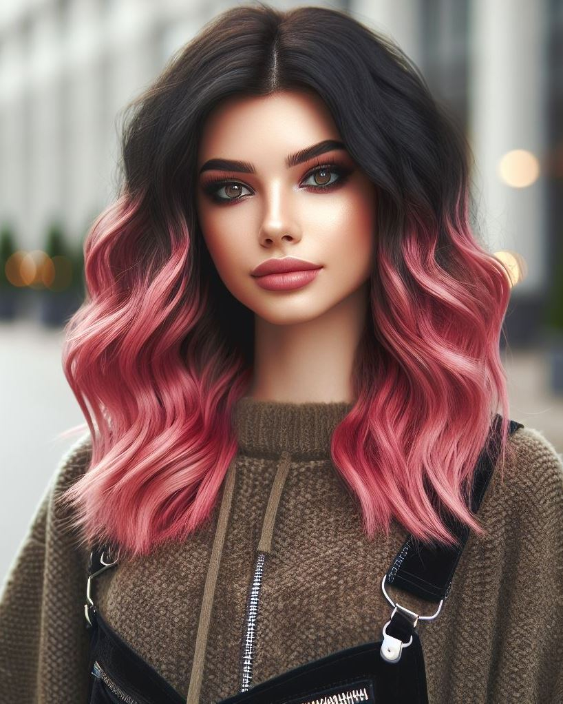 Sunset Hues: Capture the magic of sunset with a raspberry pink ombre that blends fiery orange or peach tones at the roots, creating a mesmerizing effect.